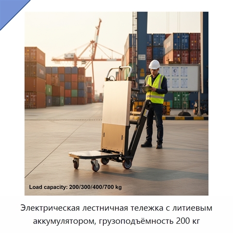 Электрическая лестничная тележка с литиевым аккумулятором, грузоподъёмность 200 кг