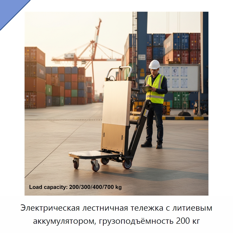 Электрическая лестничная тележка с литиевым аккумулятором, грузоподъёмность 200 кг — Ручные грузовые тележки