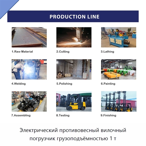 Электрический противовесный вилочный погрузчик грузоподъёмностью 1 т