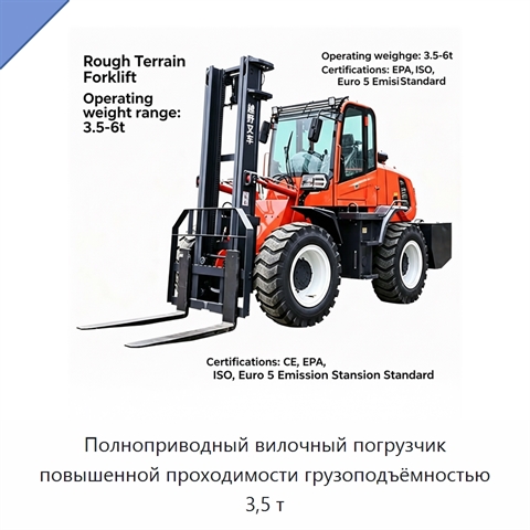 Полноприводный вилочный погрузчик повышенной проходимости грузоподъёмностью 3,5 т