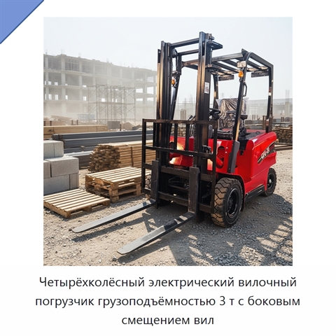 Четырёхколёсный электрический вилочный погрузчик грузоподъёмностью 3 т с боковым смещением вил