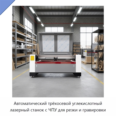 Автоматический трёхосевой углекислотный лазерный станок с ЧПУ для резки и гравировки