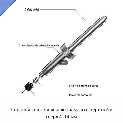 Заточной станок для вольфрамовых стержней и сверл 4–14 мм