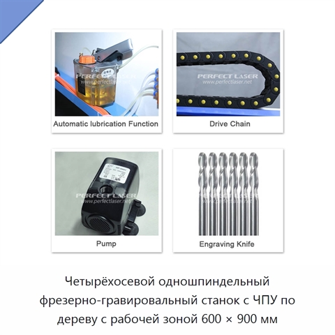 Четырёхосевой одношпиндельный фрезерно-гравировальный станок с ЧПУ по дереву с рабочей зоной 600 × 900 мм