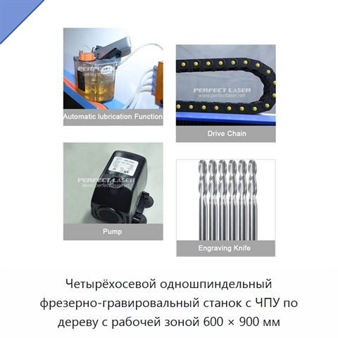 Четырёхосевой одношпиндельный фрезерно-гравировальный станок с ЧПУ по дереву с рабочей зоной 600 × 900 мм