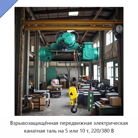 Взрывозащищённая передвижная электрическая канатная таль на 5 или 10 т, 220/380 В