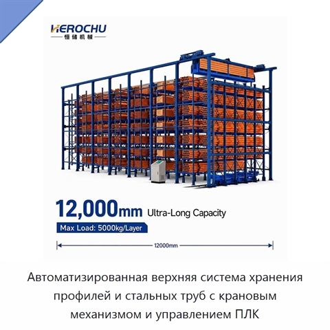 Автоматизированная верхняя система хранения профилей и стальных труб с крановым механизмом и управлением ПЛК