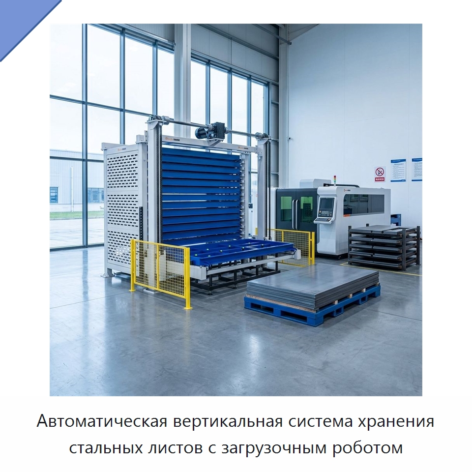 Автоматическая вертикальная система хранения стальных листов с загрузочным роботом — Штабелируемые стеллажи и полки