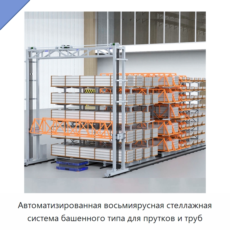 Автоматизированная восьмиярусная стеллажная система башенного типа для прутков и труб — Штабелируемые стеллажи и полки