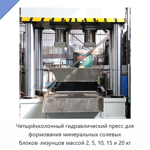 Четырёхколонный гидравлический пресс для формования минеральных солевых блоков-лизунцов массой 2, 5, 10, 15 и 20 кг