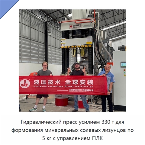 Гидравлический пресс усилием 330 т для формования минеральных солевых лизунцов по 5 кг с управлением ПЛК