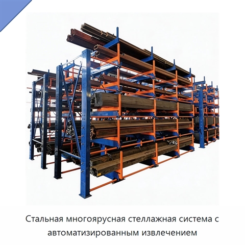 Стальная многоярусная стеллажная система с автоматизированным извлечением