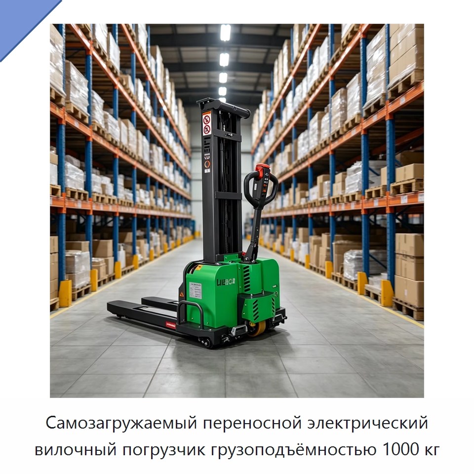Самозагружаемый переносной электрический вилочный погрузчик грузоподъёмностью 1000 кг — Вилочные погрузчики
