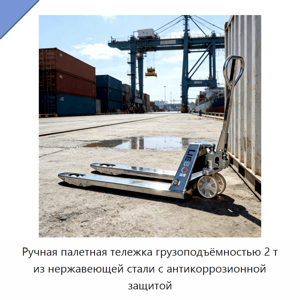 Ручная палетная тележка грузоподъёмностью 2 т из нержавеющей стали с антикоррозионной защитой — Вилочные погрузчики