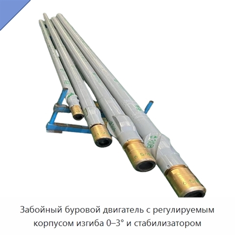 Забойный буровой двигатель с регулируемым корпусом изгиба 0–3° и стабилизатором