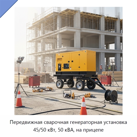 Передвижная сварочная генераторная установка 45/50 кВт, 50 кВА, на прицепе