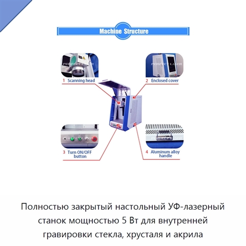 Полностью закрытый настольный УФ-лазерный станок мощностью 5 Вт для внутренней гравировки стекла, хрусталя и акрила