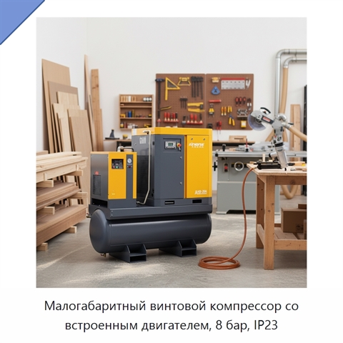 Малогабаритный винтовой компрессор со встроенным двигателем, 8 бар, IP23