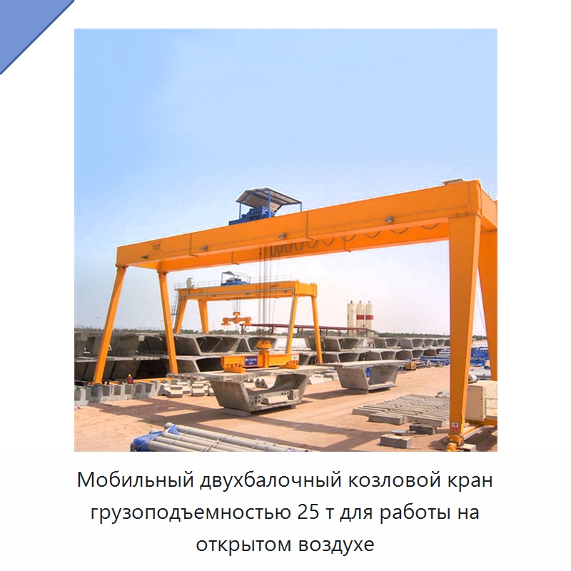 Мобильный двухбалочный козловой кран грузоподъемностью 25 т для работы на открытом воздухе — Краны