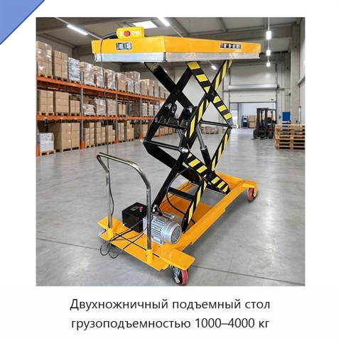 Двухножничный подъемный стол грузоподъемностью 1000–4000 кг