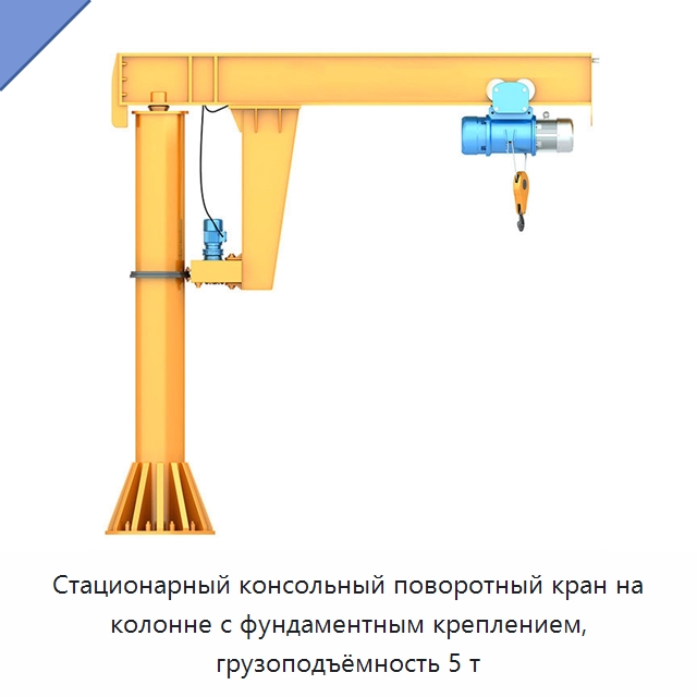 Стационарный консольный поворотный кран на колонне с фундаментным креплением, грузоподъёмность 5 т — Краны