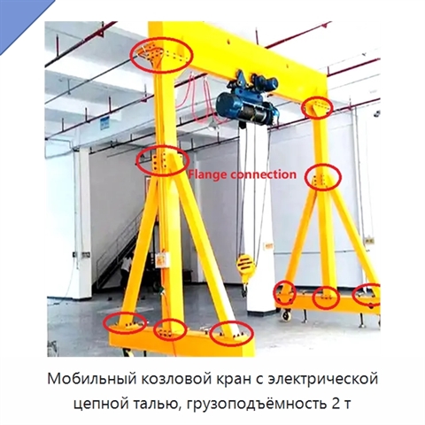 Мобильный козловой кран с электрической цепной талью, грузоподъёмность 2 т