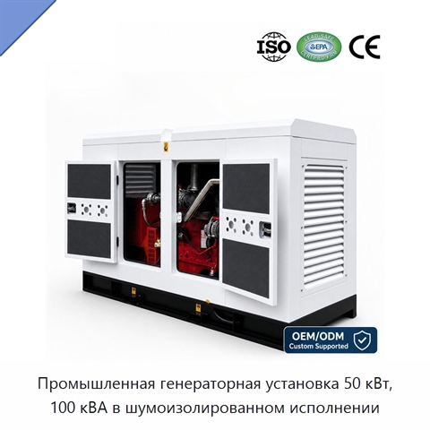Промышленная генераторная установка 50 кВт, 100 кВА в шумоизолированном исполнении