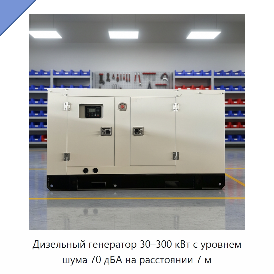 Дизельный генератор 30–300 кВт с уровнем шума 70 дБА на расстоянии 7 м — Дизельные генераторы