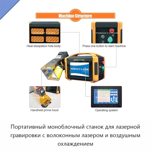 Портативный моноблочный станок для лазерной гравировки с волоконным лазером и воздушным охлаждением