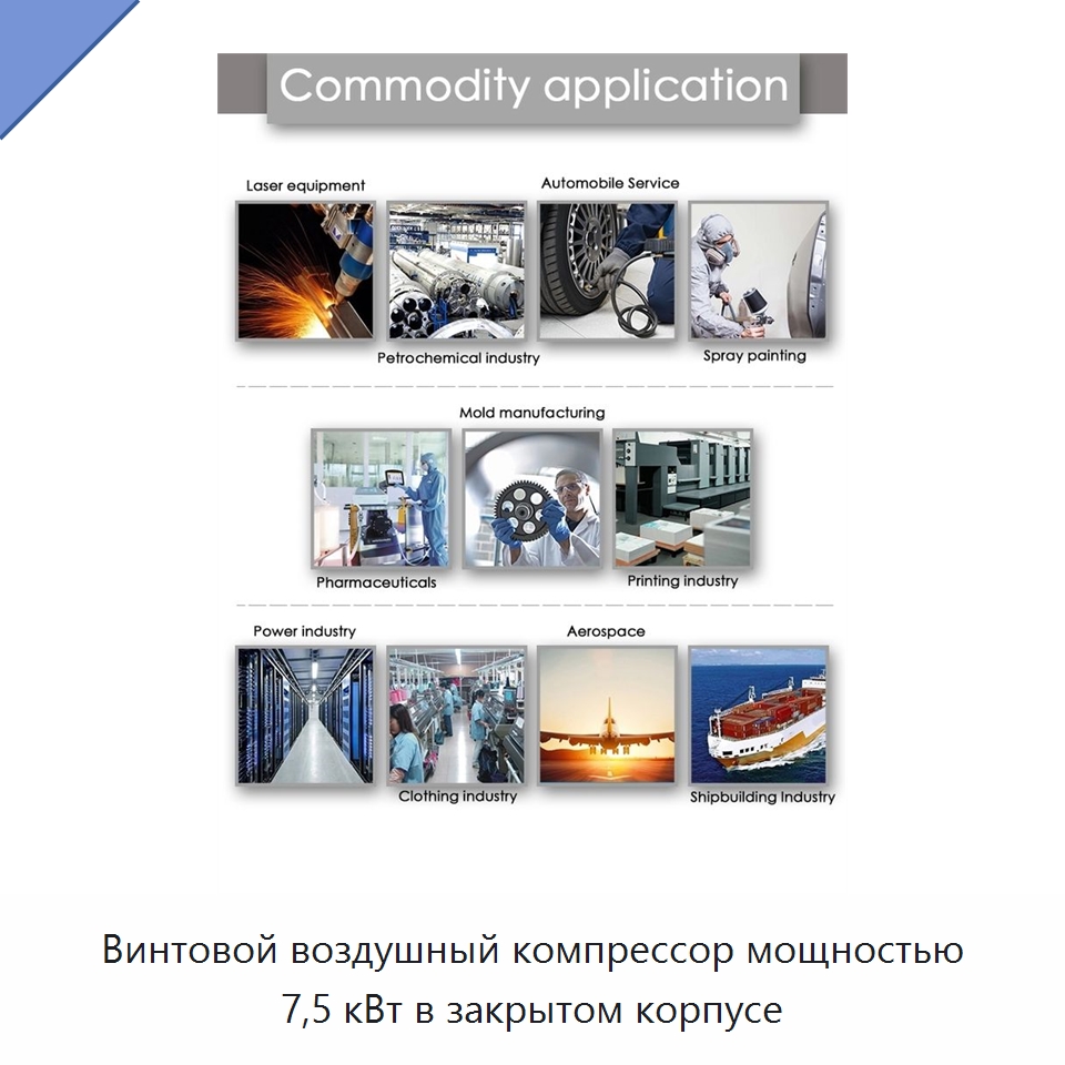 Винтовой воздушный компрессор мощностью 7,5 кВт в закрытом корпусе — Промышленные компрессоры