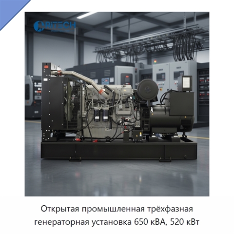 Открытая промышленная трёхфазная генераторная установка 650 кВА, 520 кВт