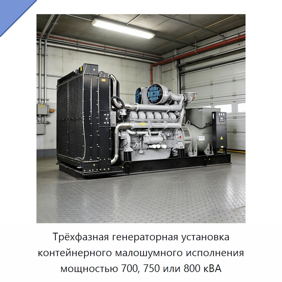 Трёхфазная генераторная установка контейнерного малошумного исполнения мощностью 700, 750 или 800 кВА — Дизельные генераторы