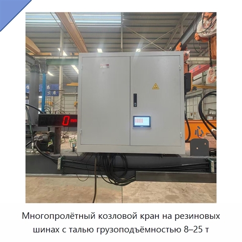 Многопролётный козловой кран на резиновых шинах с талью грузоподъёмностью 8–25 т