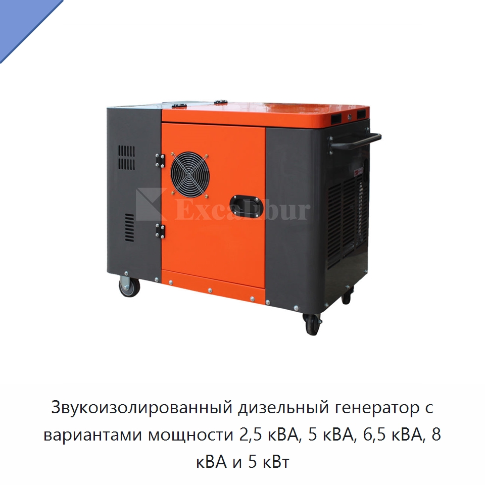 Звукоизолированный дизельный генератор с вариантами мощности 2,5 кВА, 5 кВА, 6,5 кВА, 8 кВА и 5 кВт — Дизельные генераторы