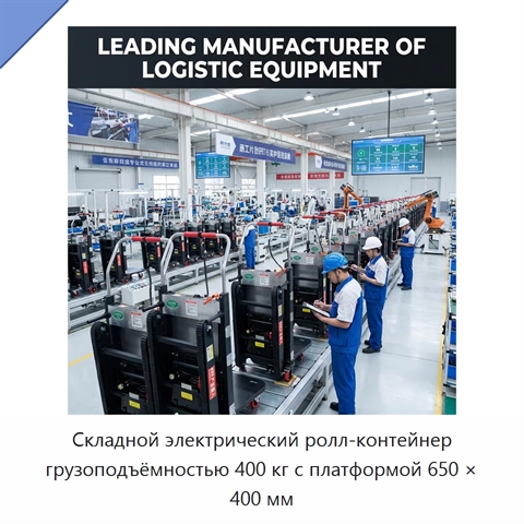 Складной электрический ролл-контейнер грузоподъёмностью 400 кг с платформой 650 × 400 мм