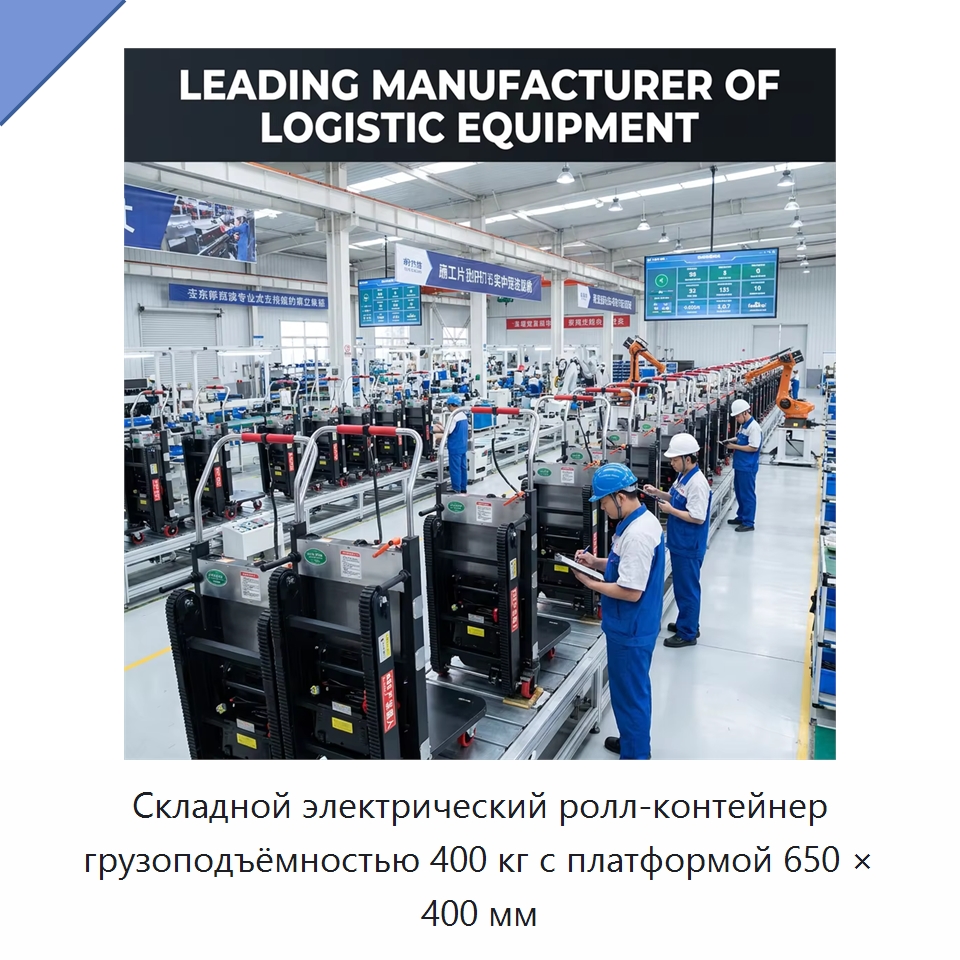 Складной электрический ролл-контейнер грузоподъёмностью 400 кг с платформой 650 × 400 мм — Ручные грузовые тележки