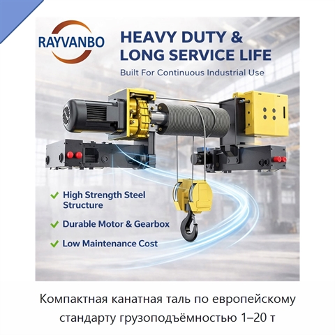 Компактная канатная таль по европейскому стандарту грузоподъёмностью 1–20 т