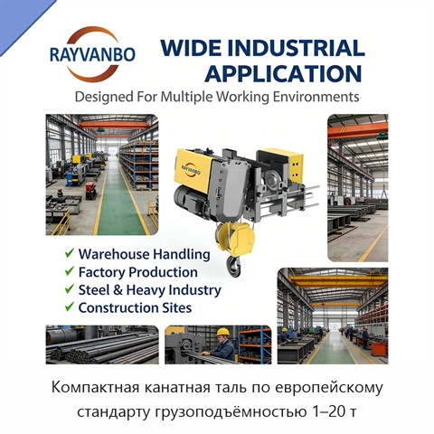 Компактная канатная таль по европейскому стандарту грузоподъёмностью 1–20 т