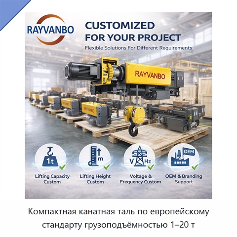 Компактная канатная таль по европейскому стандарту грузоподъёмностью 1–20 т