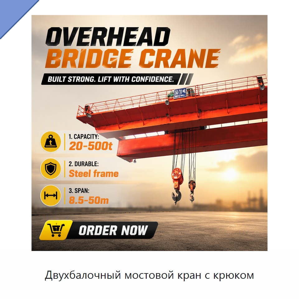 Двухбалочный мостовой кран с крюком — Краны