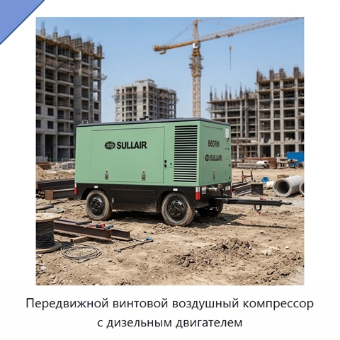 Передвижной винтовой воздушный компрессор с дизельным двигателем
