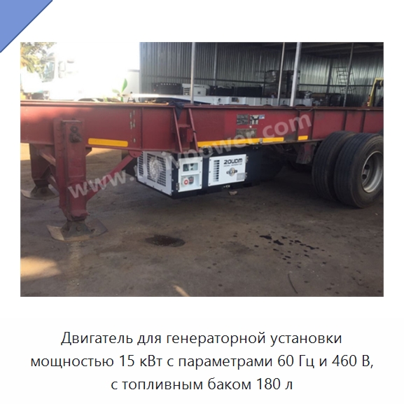 Двигатель для генераторной установки мощностью 15 кВт с параметрами 60 Гц и 460 В, с топливным баком 180 л — Дизельные генераторы