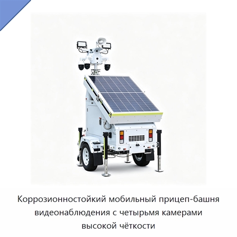 Коррозионностойкий мобильный прицеп-башня видеонаблюдения с четырьмя камерами высокой чёткости