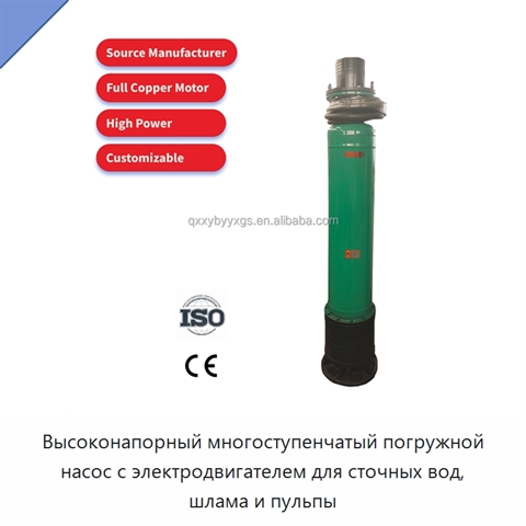 Высоконапорный многоступенчатый погружной насос с электродвигателем для сточных вод, шлама и пульпы