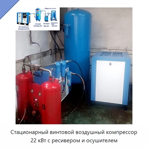 Стационарный винтовой воздушный компрессор 22 кВт с ресивером и осушителем