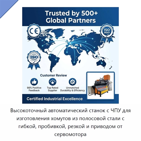Высокоточный автоматический станок с ЧПУ для изготовления хомутов из полосовой стали с гибкой, пробивкой, резкой и приводом от сервомотора