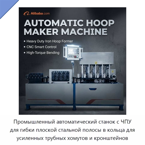 Промышленный автоматический станок с ЧПУ для гибки плоской стальной полосы в кольца для усиленных трубных хомутов и кронштейнов
