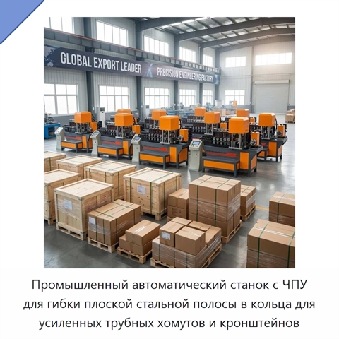 Промышленный автоматический станок с ЧПУ для гибки плоской стальной полосы в кольца для усиленных трубных хомутов и кронштейнов