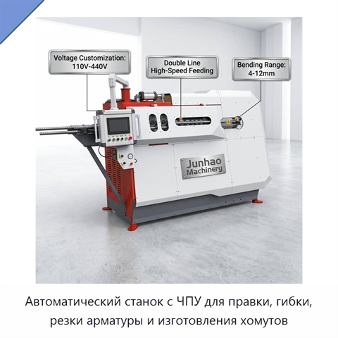 Автоматический станок с ЧПУ для правки, гибки, резки арматуры и изготовления хомутов