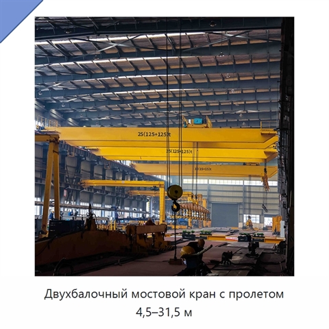 Двухбалочный мостовой кран с пролетом 4,5–31,5 м